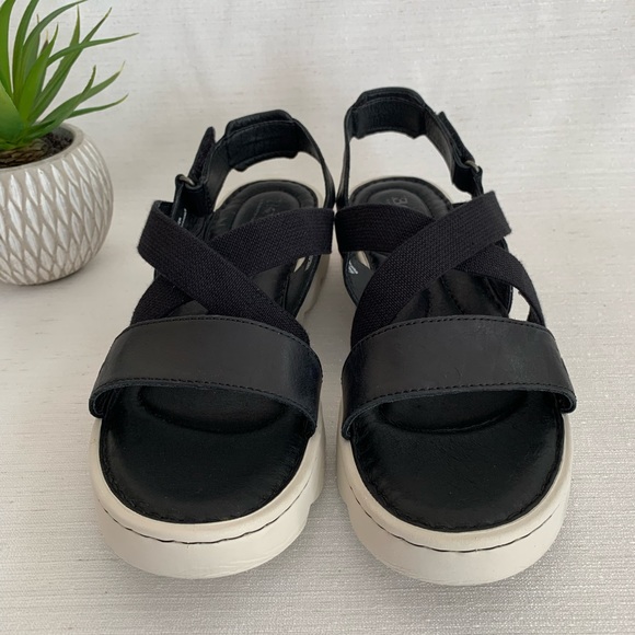 Born Shoes Born Patriotic Black Leather Ankle Strap Platform